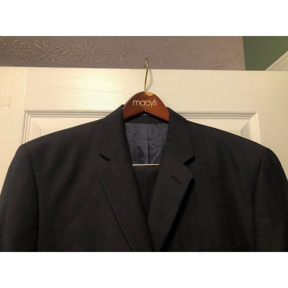 calvin klein men's navy 100%wool striped 2pc suit size: 44R pants: 38/30